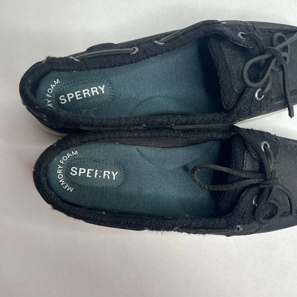 SPERRY TOP SIDER BOAT SHOE LOAFER WOMEN'S 8.5‎ BLACK 1 EYELET EUC